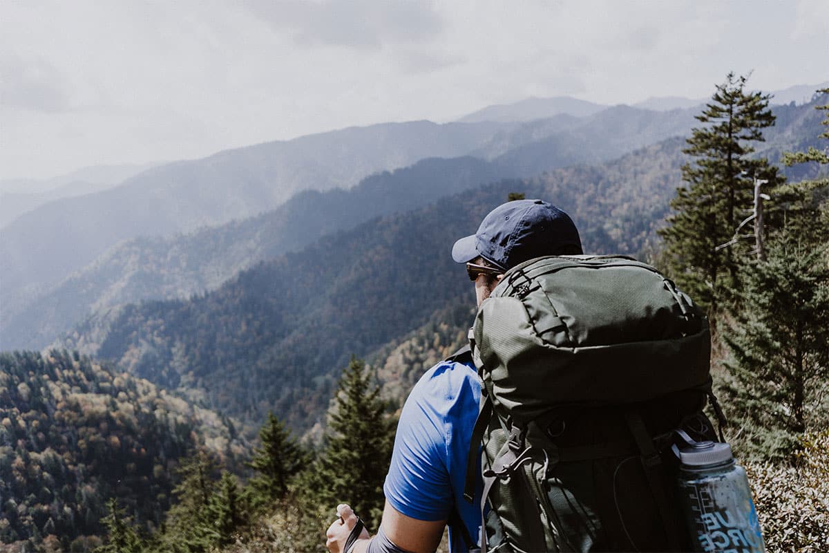 Man hiking outside